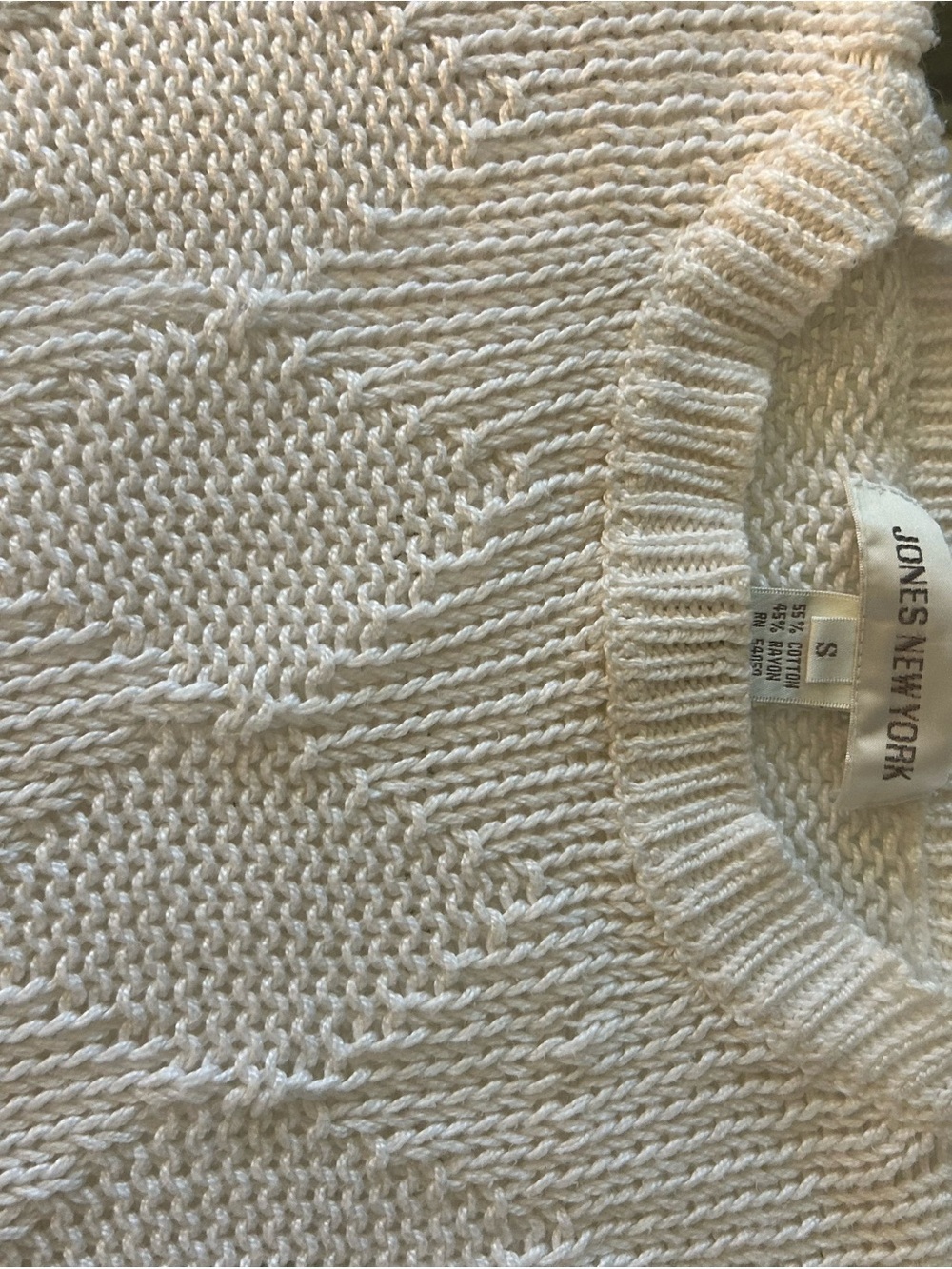 Jones New York Cream Textured Crewneck Sweater